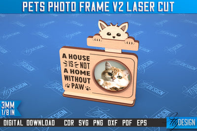 Pet Photo Frame v.2 | Home Pets | Paws Print | Best Friend | Cats and Dogs | CNC File SVG Fly Design 