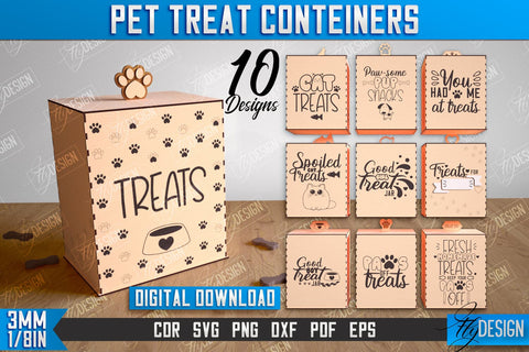 Pet Treat Containers Laser Cut Bundle, 3D Pets Food Box SVG, 3D Cat and Dog Treat Box, Feeding Accessories, Dog Treat Jar SVG Fly Design 