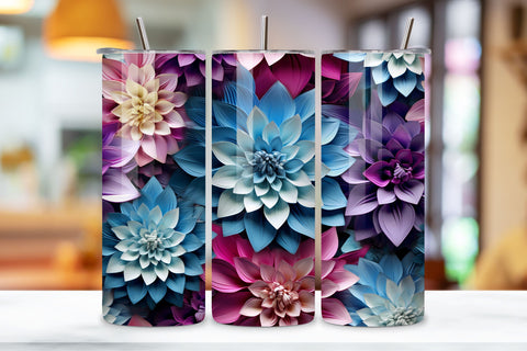 Petal Symphony Tumbler Wrap, 3D Futuristic Seamless PNG Sublimation FloridPrintables 