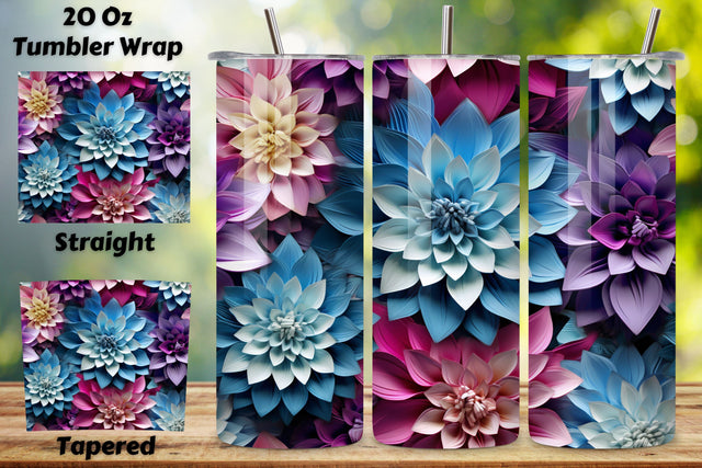Petal Symphony Tumbler Wrap, 3D Futuristic Seamless PNG Sublimation FloridPrintables 