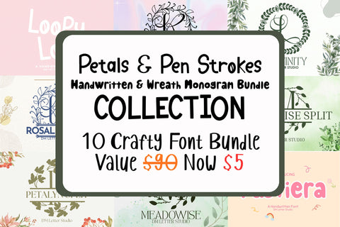Petals & Pen Strokes – Handwritten + Wreath Monogram Bundle Font Dm Letter Studio 