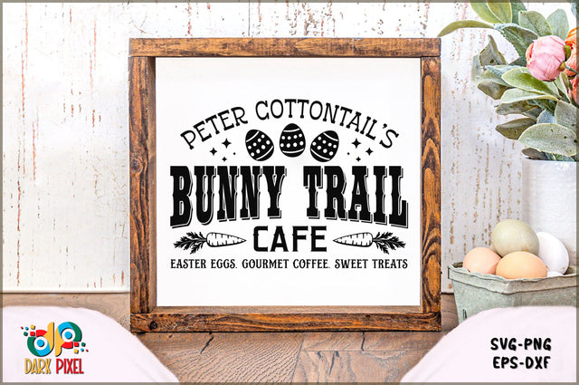 Peter Cottontail's Bunny Trail Cafe easter eggs. gourmet coffee. sweet treats SVG Sublimation Shetara Begum 