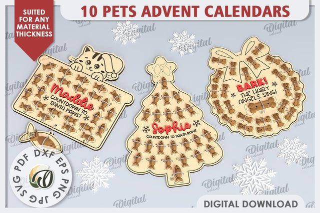 Pets Advent Calendars Laser Cut Bundle. Treats Calendars SVG SVG Evgenyia Guschina 