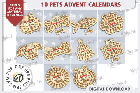Pets Advent Calendars Laser Cut Bundle. Treats Calendars SVG SVG Evgenyia Guschina 