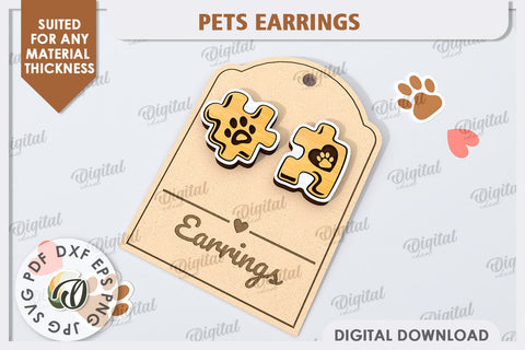 Pets Earrings Laser Cut. Animals Earrings SVG. Puzzle SVG SVG Evgenyia Guschina 