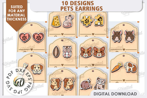 Pets Earrings Laser Cut Bundle. Animals Earrings SVG SVG Evgenyia Guschina 