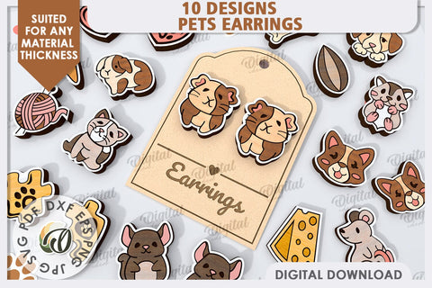 Pets Earrings Laser Cut Bundle. Animals Earrings SVG SVG Evgenyia Guschina 