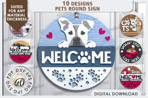 Pets Round Signs Laser Cut Bundle. Welcome Door Hanger SVG SVG Evgenyia Guschina 