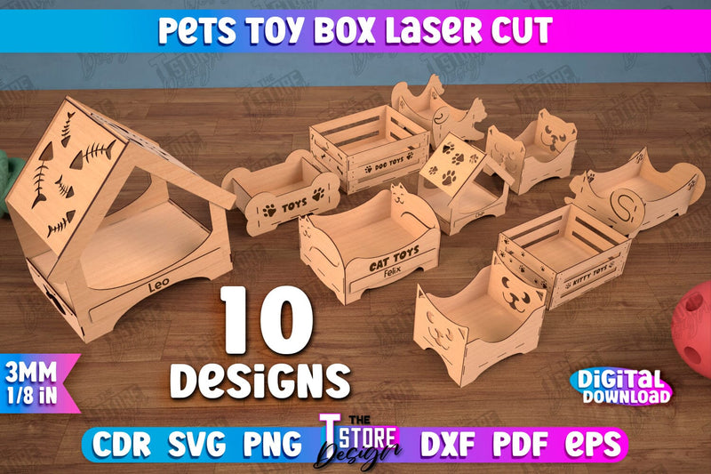 Pets Toy Box Bundle | Personalized Toy Box | Pet Toy Crate | Pets Toy Storage | CNC Files SVG The T Store Design 