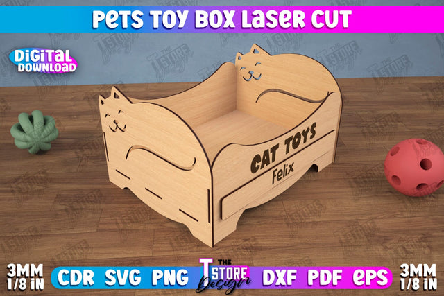 Pets Toy Box | Personalized Toy Box | Pet Toy Crate | Pets Toy Storage | CNC File SVG The T Store Design 