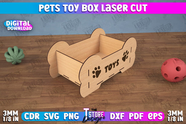 Pets Toy Box | Personalized Toy Box | Pet Toy Crate | Pets Toy Storage | CNC File SVG The T Store Design 
