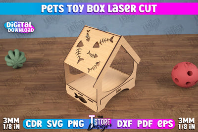Pets Toy Box | Personalized Toy Box | Pet Toy Crate | Pets Toy Storage | CNC File SVG The T Store Design 