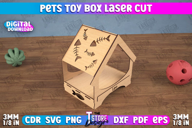 Pets Toy Box | Personalized Toy Box | Pet Toy Crate | Pets Toy Storage | CNC File SVG The T Store Design 
