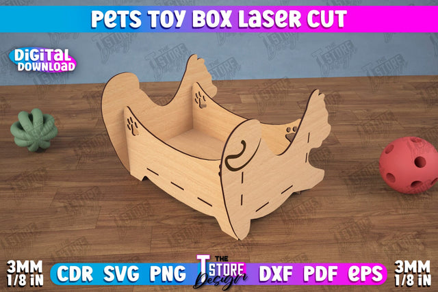 Pets Toy Box | Personalized Toy Box | Pet Toy Crate | Pets Toy Storage | CNC File SVG The T Store Design 