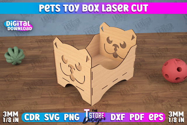 Pets Toy Box | Personalized Toy Box | Pet Toy Crate | Pets Toy Storage | CNC File SVG The T Store Design 