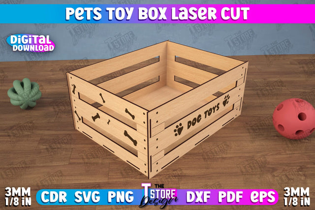 Pets Toy Box | Personalized Toy Box | Pet Toy Crate | Pets Toy Storage | CNC File SVG The T Store Design 