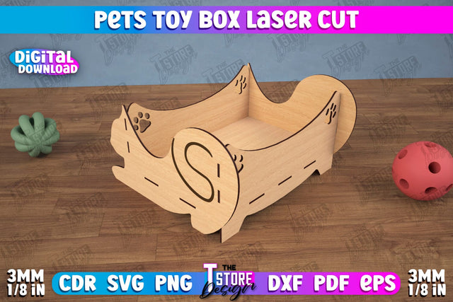 Pets Toy Box | Personalized Toy Box | Pet Toy Crate | Pets Toy Storage | CNC File SVG The T Store Design 