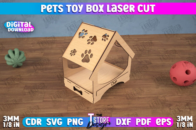 Pets Toy Box | Personalized Toy Box | Pet Toy Crate | Pets Toy Storage | CNC File SVG The T Store Design 