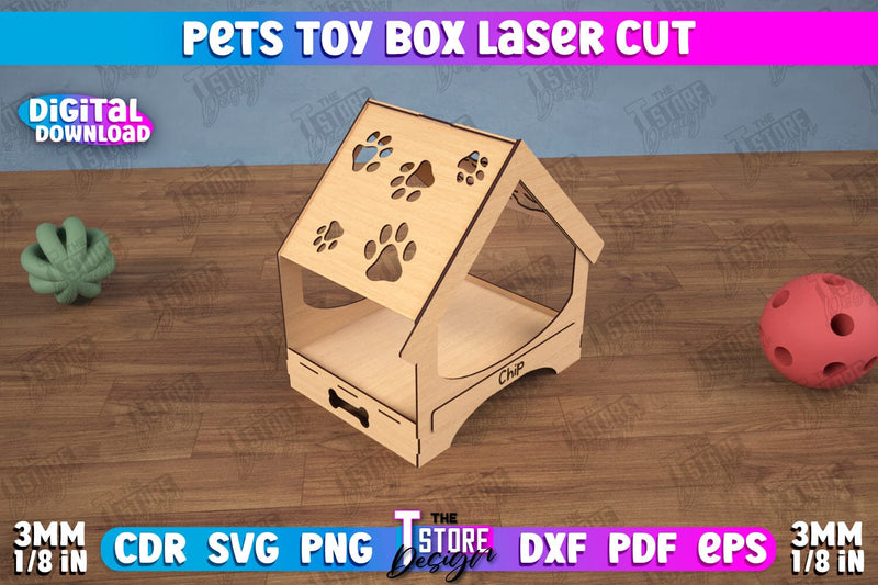 Pets Toy Box | Personalized Toy Box | Pet Toy Crate | Pets Toy Storage | CNC File SVG The T Store Design 