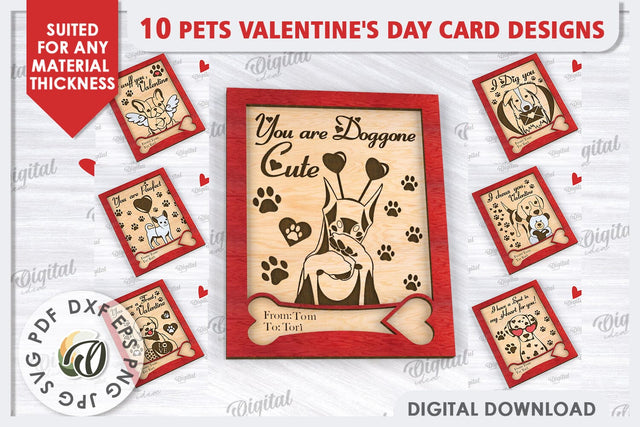 Pets Valentine's Day Cards Laser Cut Bundle. Gift Cards SVG SVG Evgenyia Guschina 