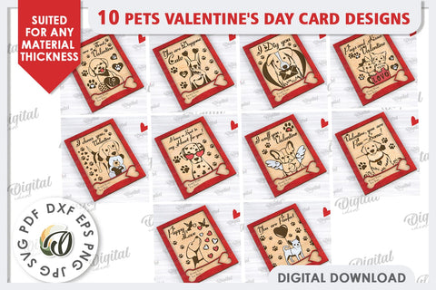 Pets Valentine's Day Cards Laser Cut Bundle. Gift Cards SVG SVG Evgenyia Guschina 
