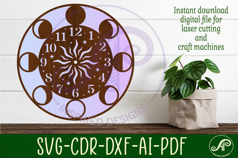 Phases of the moon clock wall clock laser cut files SVG APInspireddesigns 