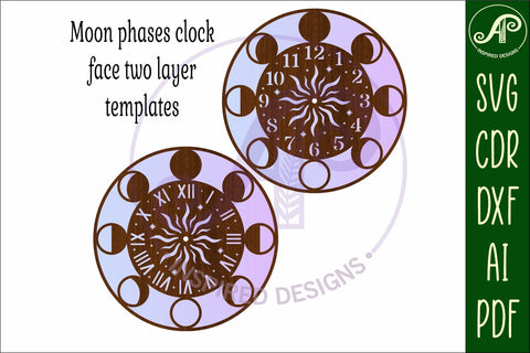 Phases of the moon clock wall clock laser cut files SVG APInspireddesigns 