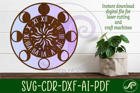 Phases of the moon clock wall clock laser cut files SVG APInspireddesigns 