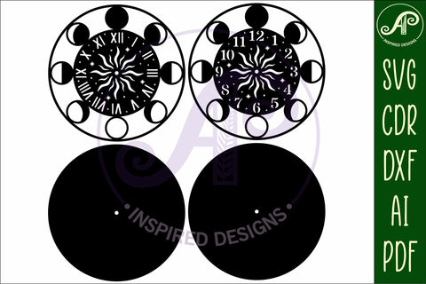 Phases of the moon clock wall clock laser cut files SVG APInspireddesigns 