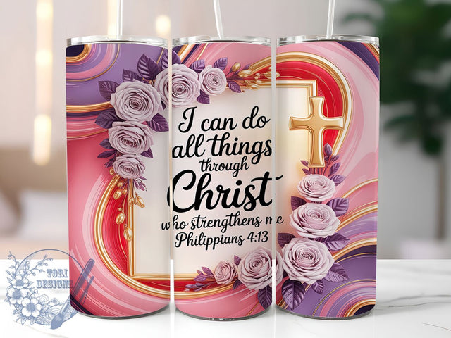 Philippians 413 Faith Tumbler, Bible Verse Design, Christian Faith Tumbler, Inspirational Scripture Art, Walk By Faith, 20oz Tumbler, Sublimation Design Sublimation ToriDesigns 