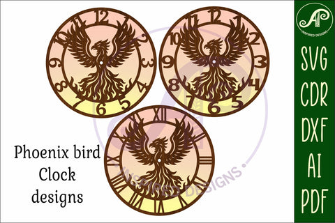 Phoenix bird clock wall clock laser cut files SVG APInspireddesigns 
