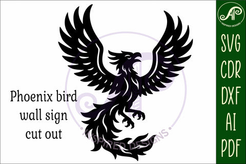 Phoenix bird detailed cut out wall sign design 1 SVG APInspireddesigns 