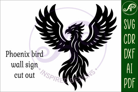 Phoenix bird detailed cut out wall sign design 2 SVG APInspireddesigns 