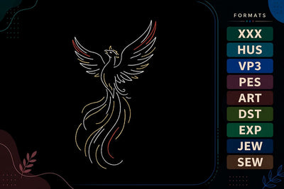Phoenix Bird Mythical Firebird Line Art Embroidery Design Embroidery/Applique DESIGNS sg embroidery 