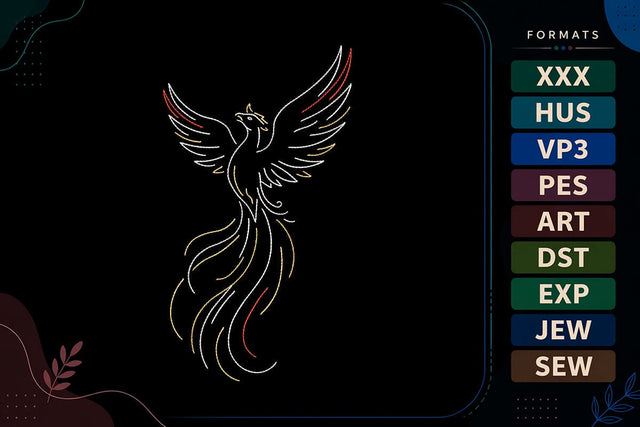 Phoenix Bird Mythical Firebird Line Art Embroidery Design Embroidery/Applique DESIGNS sg embroidery 