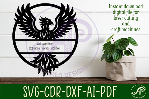 Phoenix Bird name sign design for laser cutting SVG APInspireddesigns 