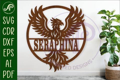 Phoenix Bird name sign design for laser cutting SVG APInspireddesigns 