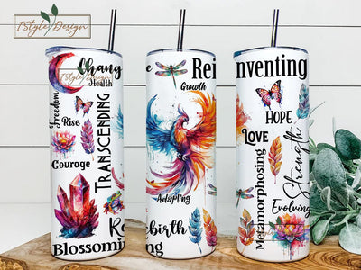 Phoenix Inspirational Sublimation Straight Tumbler Wrap Digital Download Watercolor Phoenix Design Skinny 20 oz Tumbler PNG Instant Download Sublimation iStyleDesign 