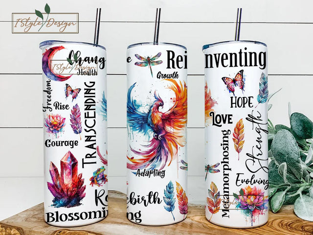 Phoenix Inspirational Sublimation Straight Tumbler Wrap Digital Download Watercolor Phoenix Design Skinny 20 oz Tumbler PNG Instant Download Sublimation iStyleDesign 