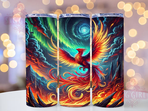 Phoenix Rising Northern Lights Tumbler, Northern Lights Tumbler, Phoenix Rising Design, 20oz Wrap, Sublimation Tumbler, Colorful Tumbler, Gift for Her, Boho Tumbler Sublimation SvggirlplusArt 