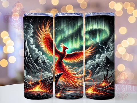 Phoenix Rising Northern Lights Tumbler, Northern Lights Tumbler, Phoenix Rising Design, 20oz Wrap, Sublimation Tumbler, Colorful Tumbler, Gift for Her, Boho Tumbler Sublimation SvggirlplusArt 