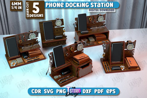 Phone Docking Station Bundle | Desk Tray Organizer | Watch Stand | Tech Accessories | CNC Files SVG The T Store Design 