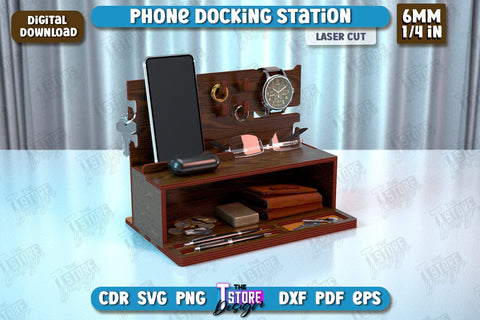 Phone Docking Station Bundle | Desk Tray Organizer | Watch Stand | Tech Accessories | CNC Files SVG The T Store Design 
