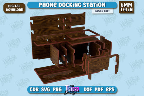 Phone Docking Station | Desk Tray Organizer | Watch Stand | Tech Accessories | CNC File SVG The T Store Design 