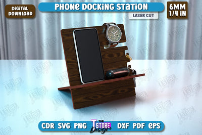 Phone Docking Station | Desk Tray Organizer | Watch Stand | Tech Accessories | CNC File SVG The T Store Design 