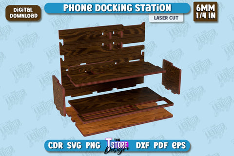 Phone Docking Station | Desk Tray Organizer | Watch Stand | Tech Accessories | CNC File SVG The T Store Design 