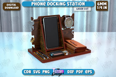 Phone Docking Station | Desk Tray Organizer | Watch Stand | Tech Accessories | CNC File SVG The T Store Design 