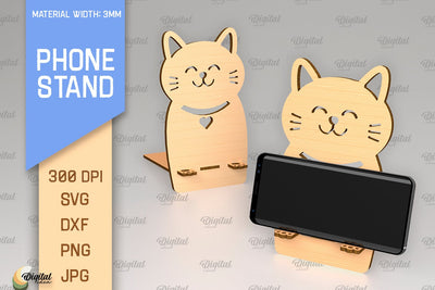 Phone Stand Laser Cut. 3D Phone Holder SVG. Cute Cat SVG SVG Evgenyia Guschina 