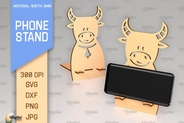Phone Stand Laser Cut. 3D Phone Holder SVG. Cute Cow SVG SVG Evgenyia Guschina 