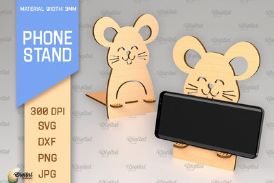 Phone Stand Laser Cut. 3D Phone Holder SVG. Cute Mouse SVG SVG Evgenyia Guschina 